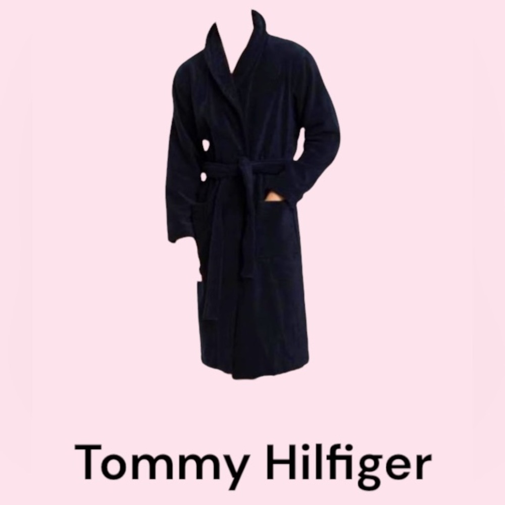Tommy Hilfiger Unisex Sleepwear Heavy Terry One Size Robe Dark Blue 100% Cotton